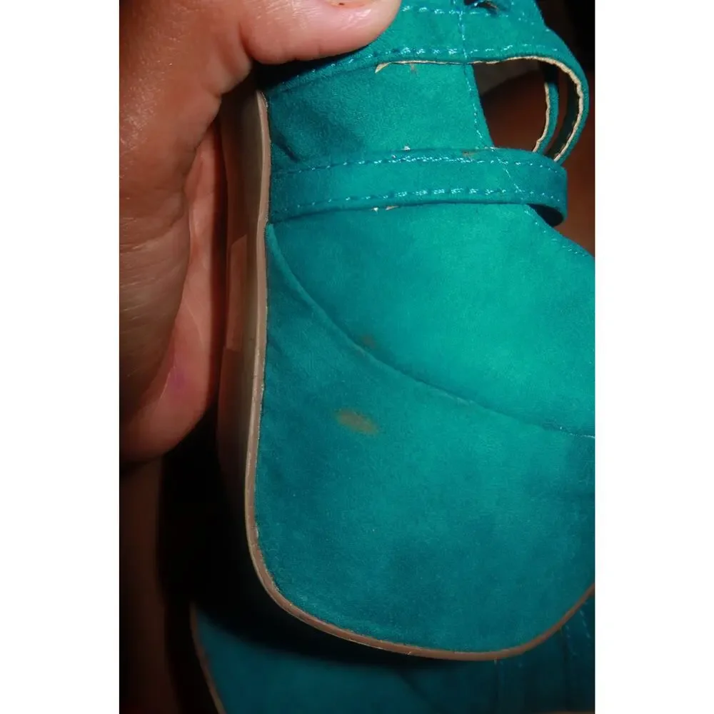 Y2K Teal Platform Heels Triple Buckle Pumps